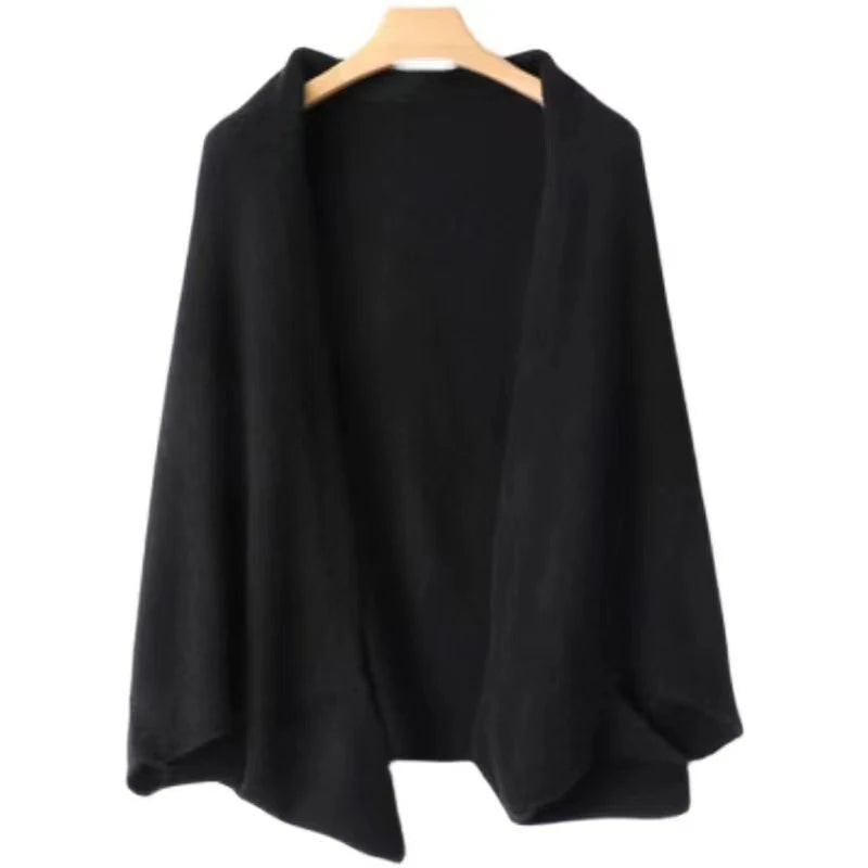 100%Wool Women's Knitted Shawl Scarf Soft Warm Knitwear Cardigan Cloak Wraps Shoulder Neck Protect Pashmina Scarves Dual Use
