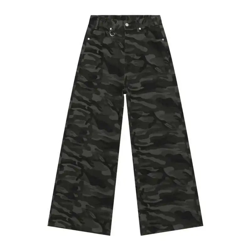 IEFB Vintage Camouflage Men's Jeans Fashion Washed Casual Wide Leg Denim Pants Autumn Winter Loose Male Trousers Old Blue 9C354