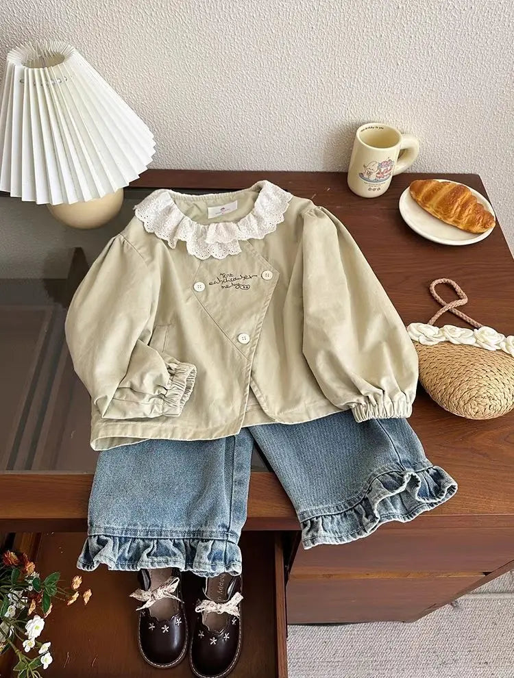 Girls' jeans, spring and autumn styles, children's casual loose wide leg pants, baby autumn clothes, versatile pants