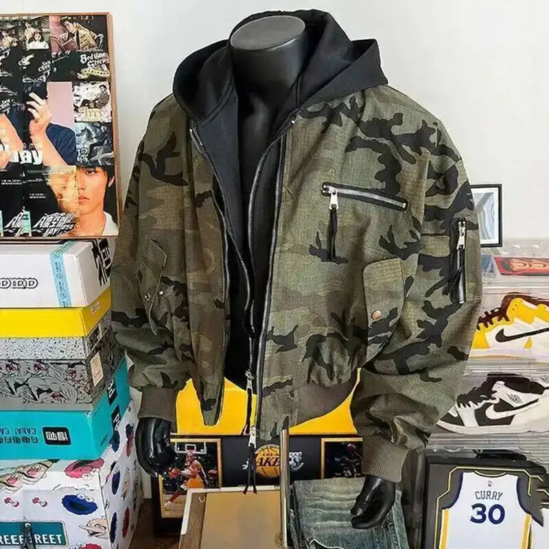 PFHQ Camouflage Men's Hooded Jacket 2025 Spring Autumn New High Street Long Sleeve Korean Style Fashion Casual Male Tops 21E2824