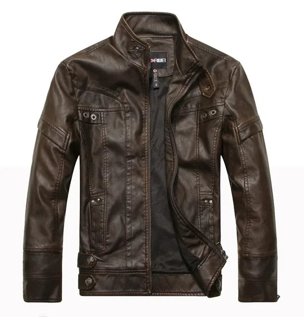 Coat Male vintage Casual Motor Biker Faux Leather Jacket Men Motorcycle Slim Fleece Jackets Autumn Winter Fashion Leather Jacket