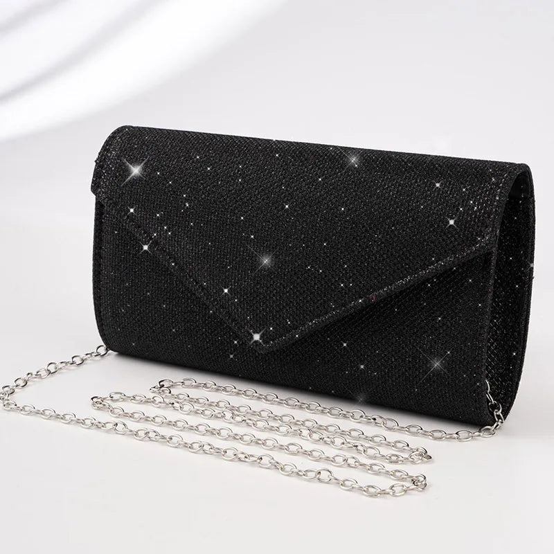 Glitter Envelope Handbag Women Silver Shiny Chain Shoulder Bag Ladies Mini Crossbody Flap Fashion Small Dress Day Clutch