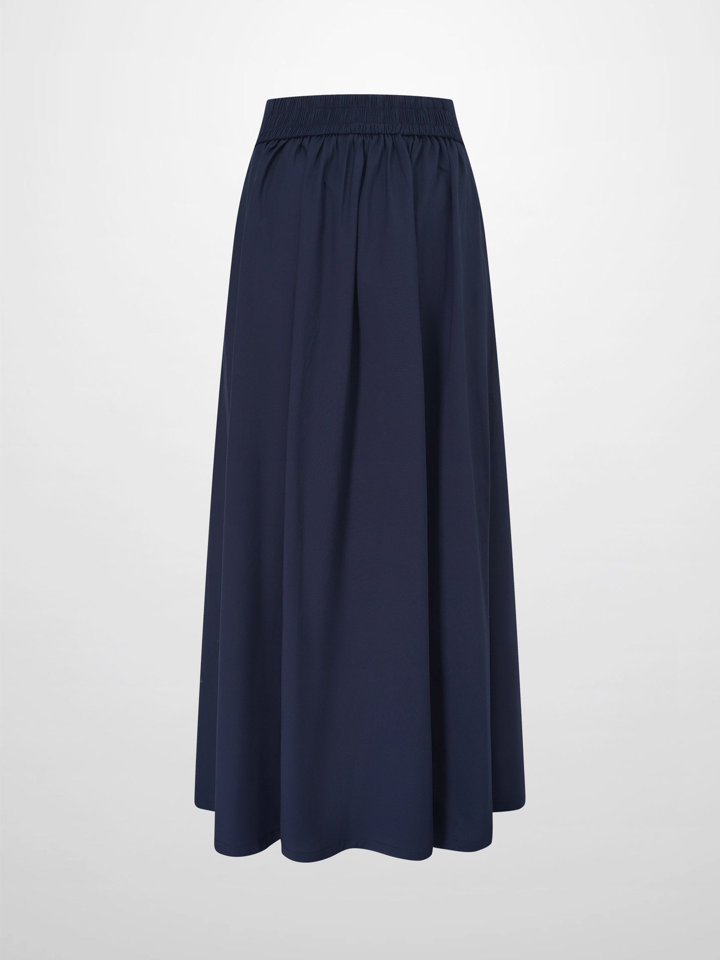 Elastic Back Maxi Cotton Blend Skirt-Navy