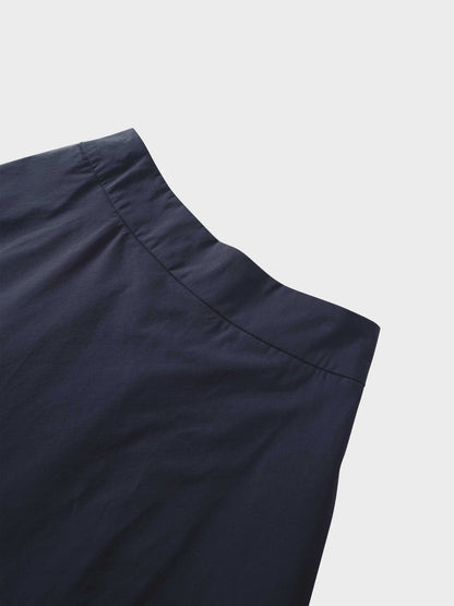 Elastic Back Maxi Cotton Blend Skirt-Navy