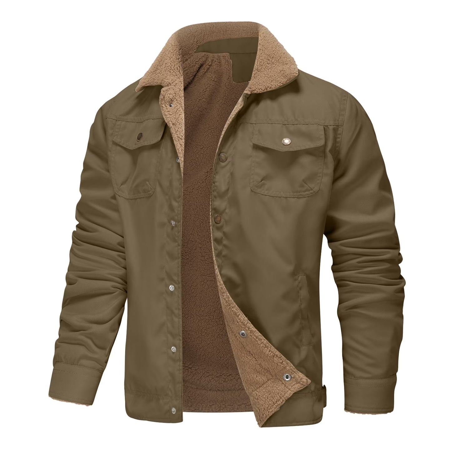 Men'S Winter Fleece Jacket Warm Sherpa Lined Trucker Coats Outwear Thickened Bomber Jackets with Pockets Army Green S