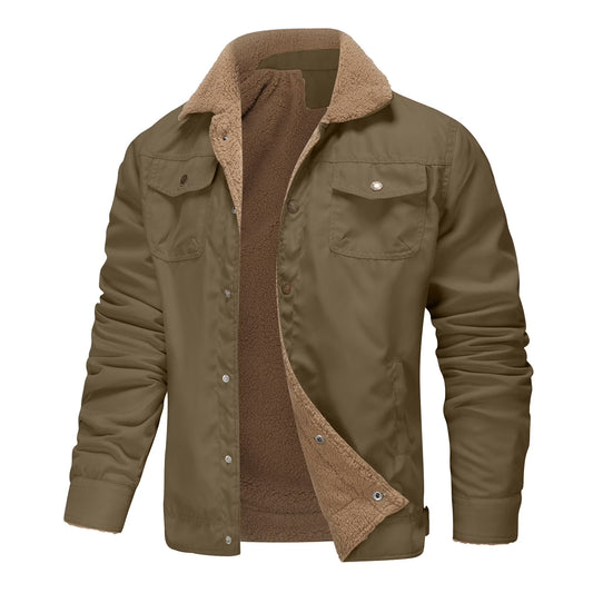 Men'S Winter Fleece Jacket Warm Sherpa Lined Trucker Coats Outwear Thickened Bomber Jackets with Pockets Army Green S