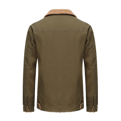 Men'S Winter Fleece Jacket Warm Sherpa Lined Trucker Coats Outwear Thickened Bomber Jackets with Pockets Army Green S