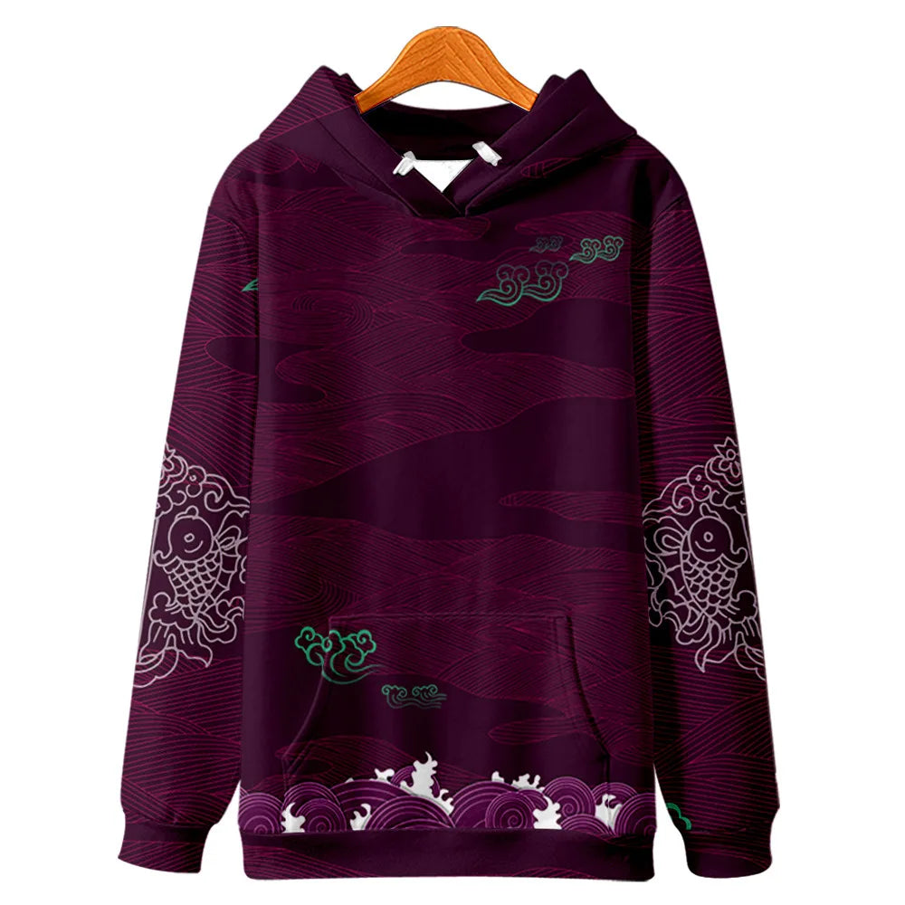 Harajuku Crane Print Hoodie Sweatshirt Autumn Japanese Casual Oversized Hooded Hoodie Hip Hop Pullover Women Men Clothing