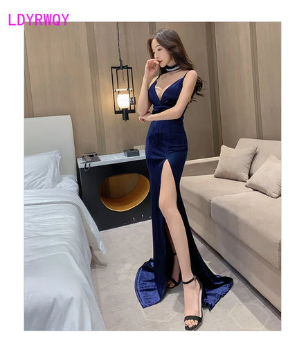 Night dress women's nightclub dress sexy low-cut temperament Sleeveless  Polyester  Office Lady  Solid  V-Neck