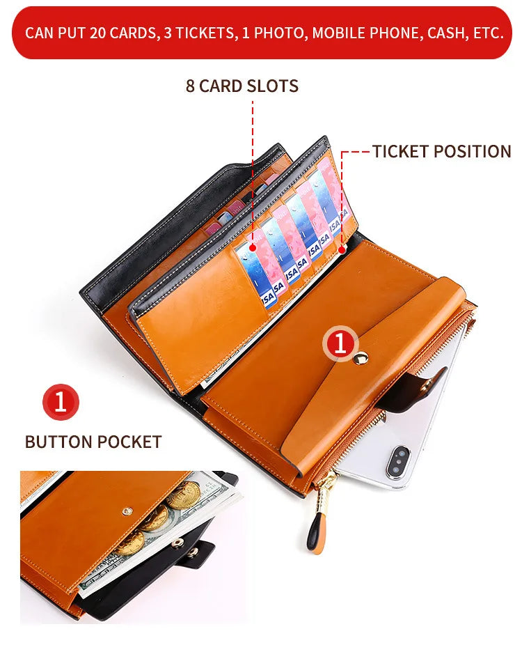 MAHEU Leather Long Wallet for women Genuine leather clutch purse real cowskin purse wallet for dress party long purse for laies