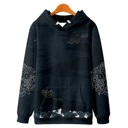 Harajuku Crane Print Hoodie Sweatshirt Autumn Japanese Casual Oversized Hooded Hoodie Hip Hop Pullover Women Men Clothing