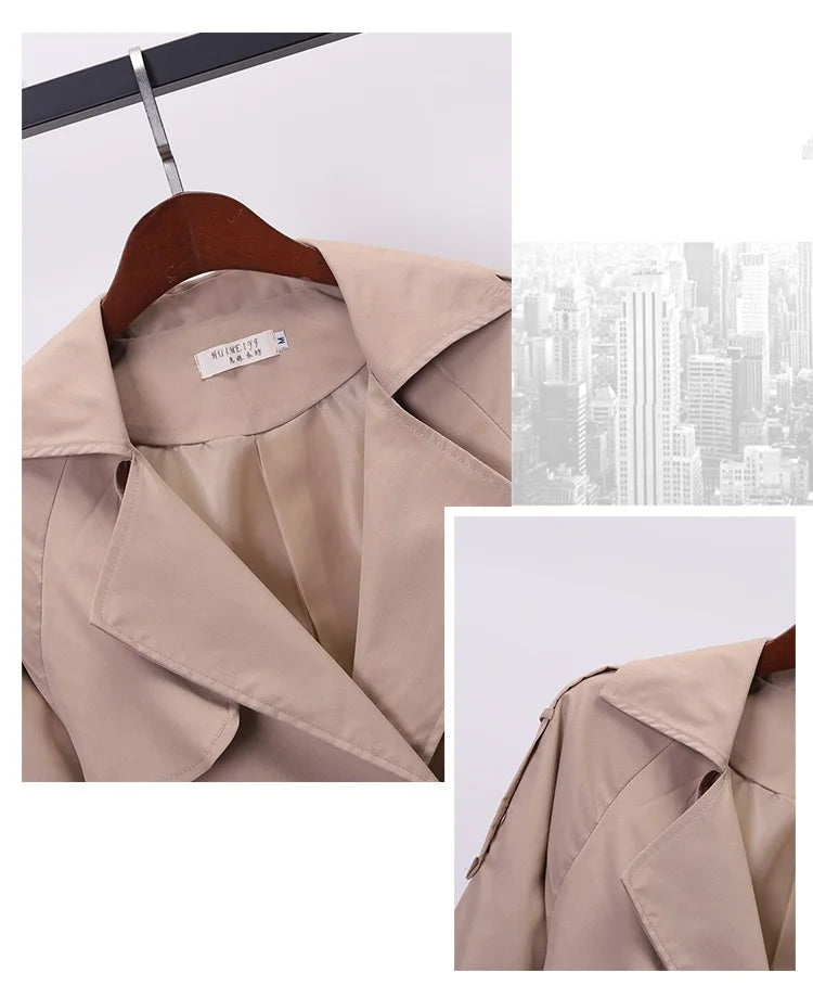Khaki Double-breasted Women's Windbreaker Spring/Summer Korean Slim Turn down collar Ladies Outwear Plus Size Casual Trench Coat