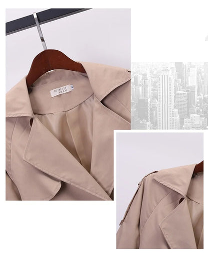 Khaki Double-breasted Women's Windbreaker Spring/Summer Korean Slim Turn down collar Ladies Outwear Plus Size Casual Trench Coat