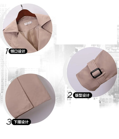 Khaki Double-breasted Women's Windbreaker Spring/Summer Korean Slim Turn down collar Ladies Outwear Plus Size Casual Trench Coat