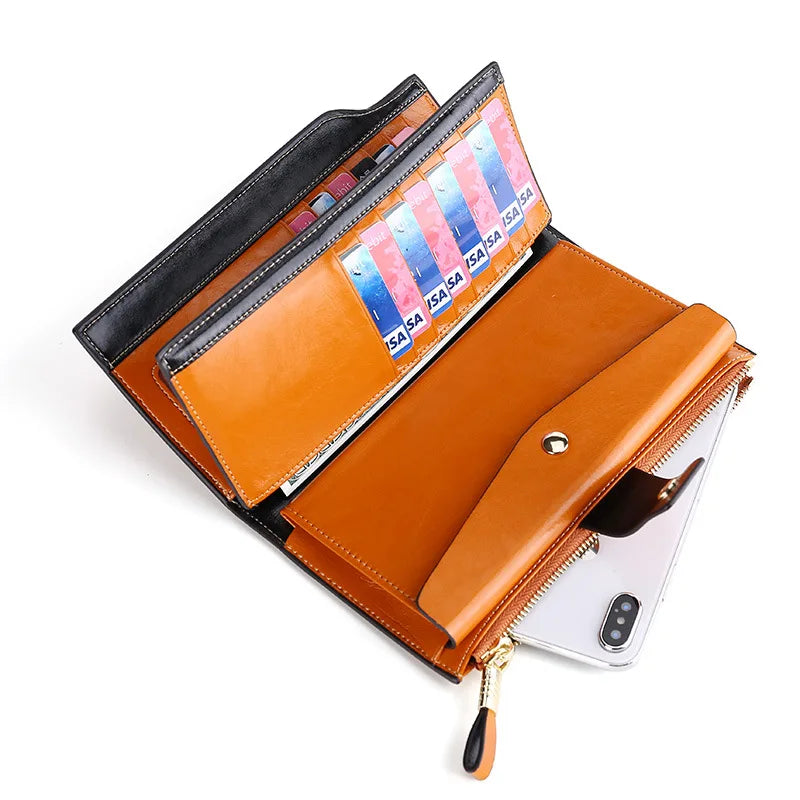 MAHEU Leather Long Wallet for women Genuine leather clutch purse real cowskin purse wallet for dress party long purse for laies