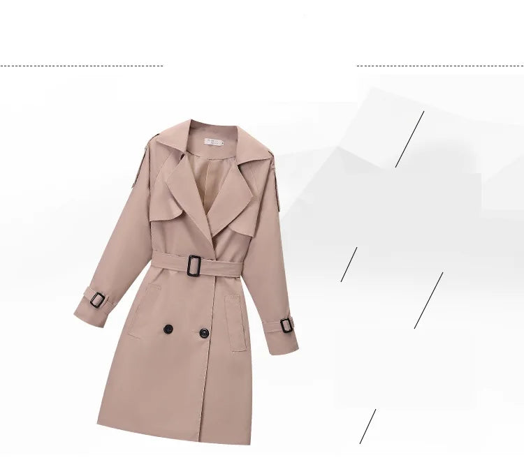 Khaki Double-breasted Women's Windbreaker Spring/Summer Korean Slim Turn down collar Ladies Outwear Plus Size Casual Trench Coat
