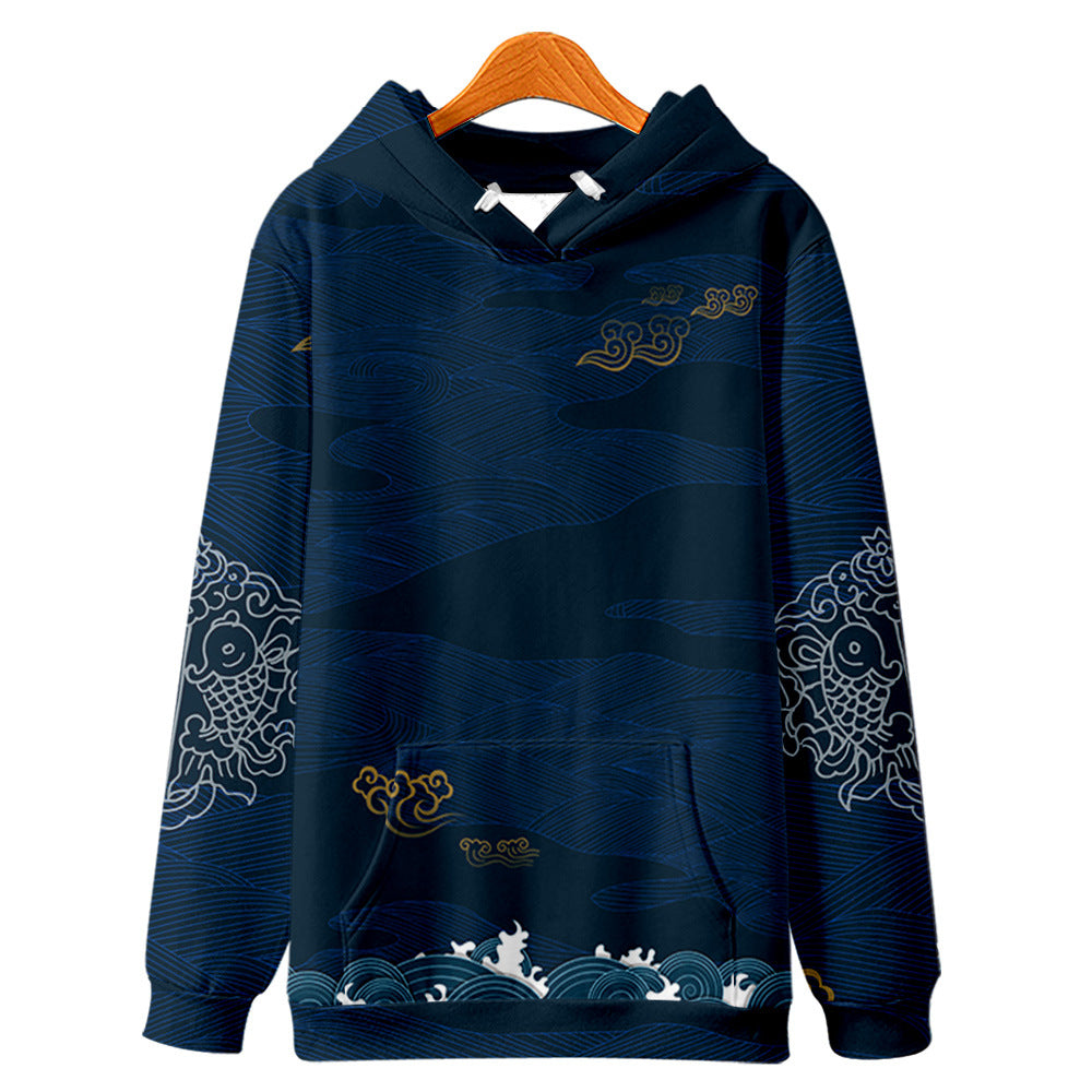 Harajuku Crane Print Hoodie Sweatshirt Autumn Japanese Casual Oversized Hooded Hoodie Hip Hop Pullover Women Men Clothing