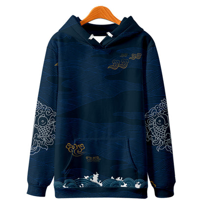 Harajuku Crane Print Hoodie Sweatshirt Autumn Japanese Casual Oversized Hooded Hoodie Hip Hop Pullover Women Men Clothing