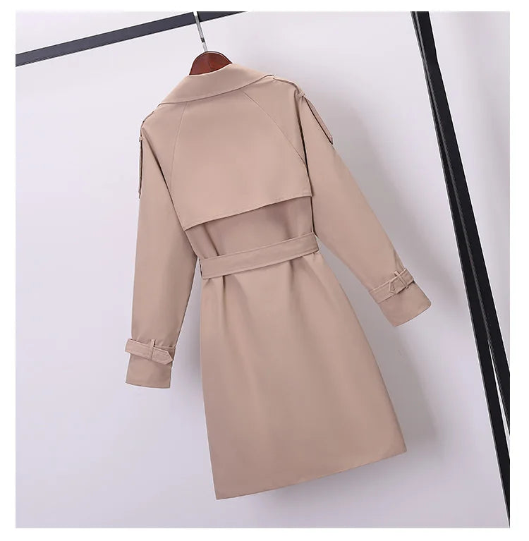 Khaki Double-breasted Women's Windbreaker Spring/Summer Korean Slim Turn down collar Ladies Outwear Plus Size Casual Trench Coat