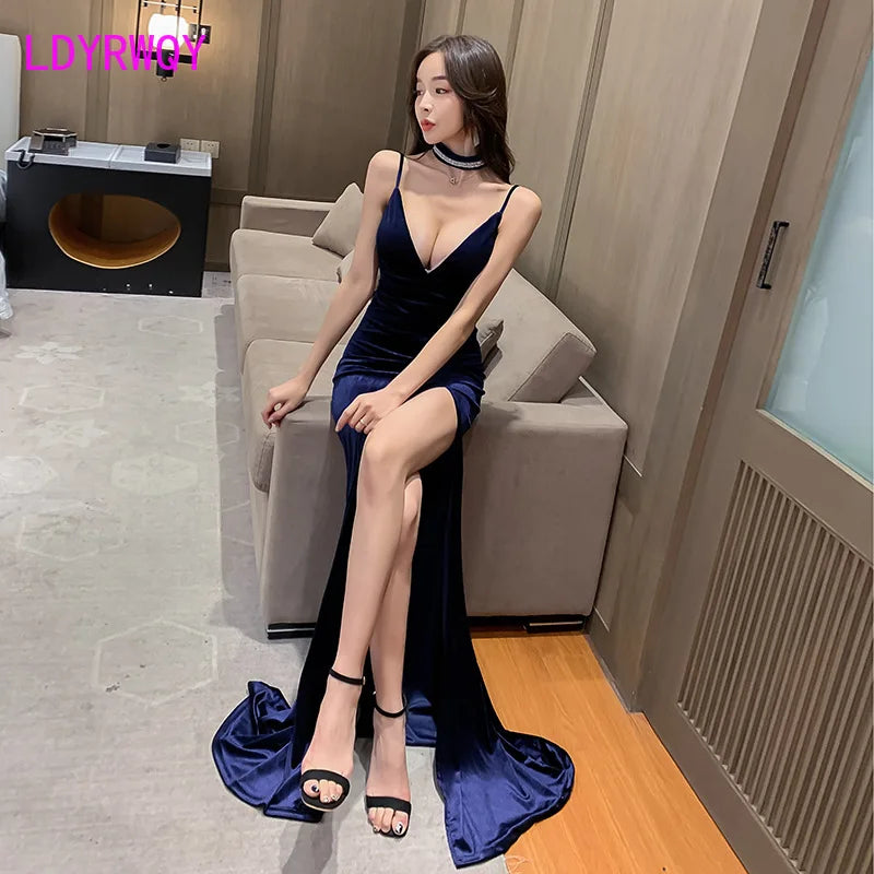Night dress women's nightclub dress sexy low-cut temperament Sleeveless  Polyester  Office Lady  Solid  V-Neck
