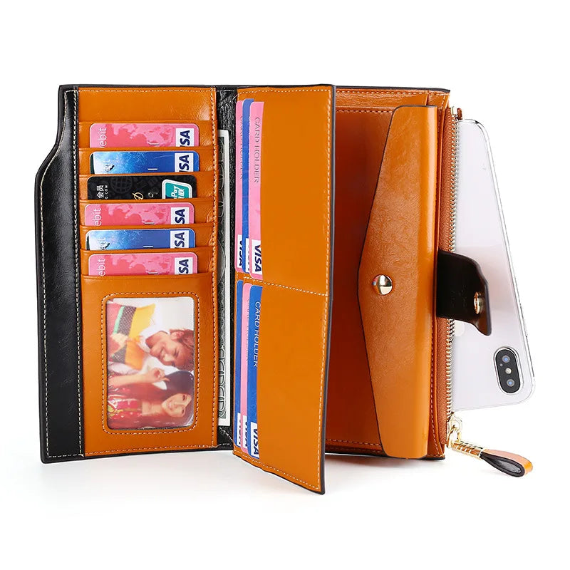 MAHEU Leather Long Wallet for women Genuine leather clutch purse real cowskin purse wallet for dress party long purse for laies
