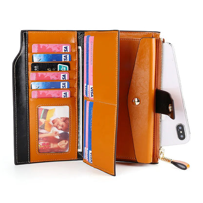 MAHEU Leather Long Wallet for women Genuine leather clutch purse real cowskin purse wallet for dress party long purse for laies