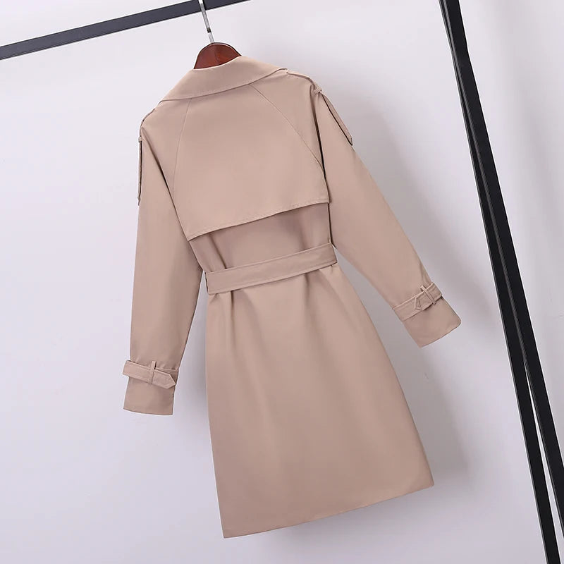 Khaki Double-breasted Women's Windbreaker Spring/Summer Korean Slim Turn down collar Ladies Outwear Plus Size Casual Trench Coat
