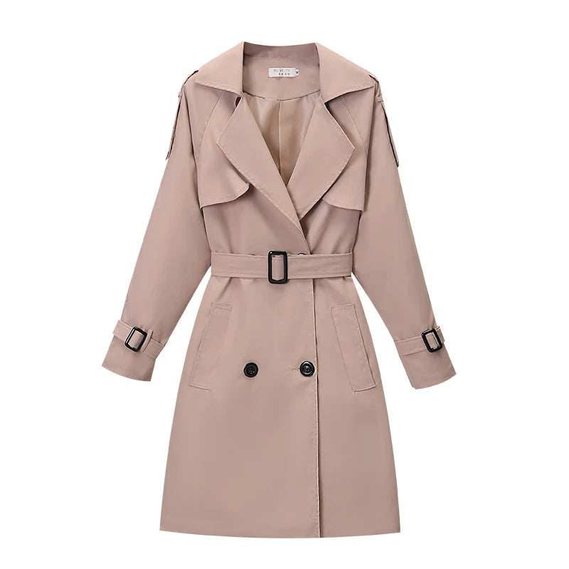 Khaki Double-breasted Women's Windbreaker Spring/Summer Korean Slim Turn down collar Ladies Outwear Plus Size Casual Trench Coat