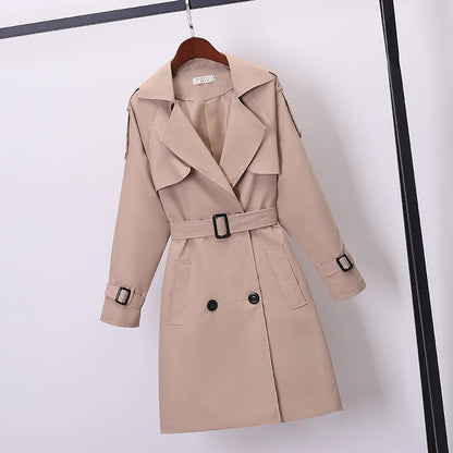 Khaki Double-breasted Women's Windbreaker Spring/Summer Korean Slim Turn down collar Ladies Outwear Plus Size Casual Trench Coat