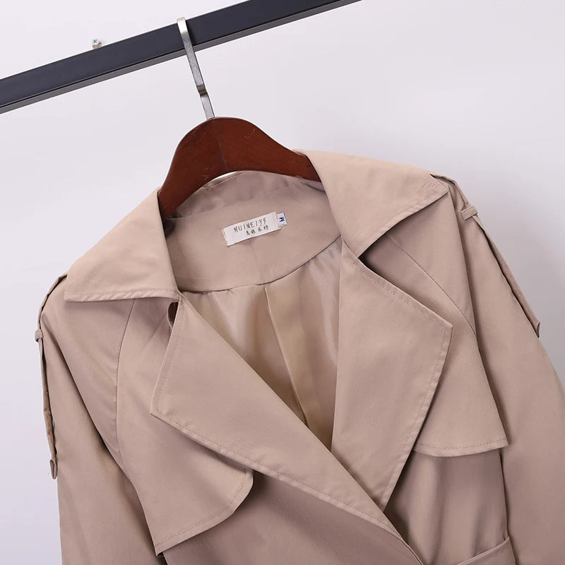 Khaki Double-breasted Women's Windbreaker Spring/Summer Korean Slim Turn down collar Ladies Outwear Plus Size Casual Trench Coat
