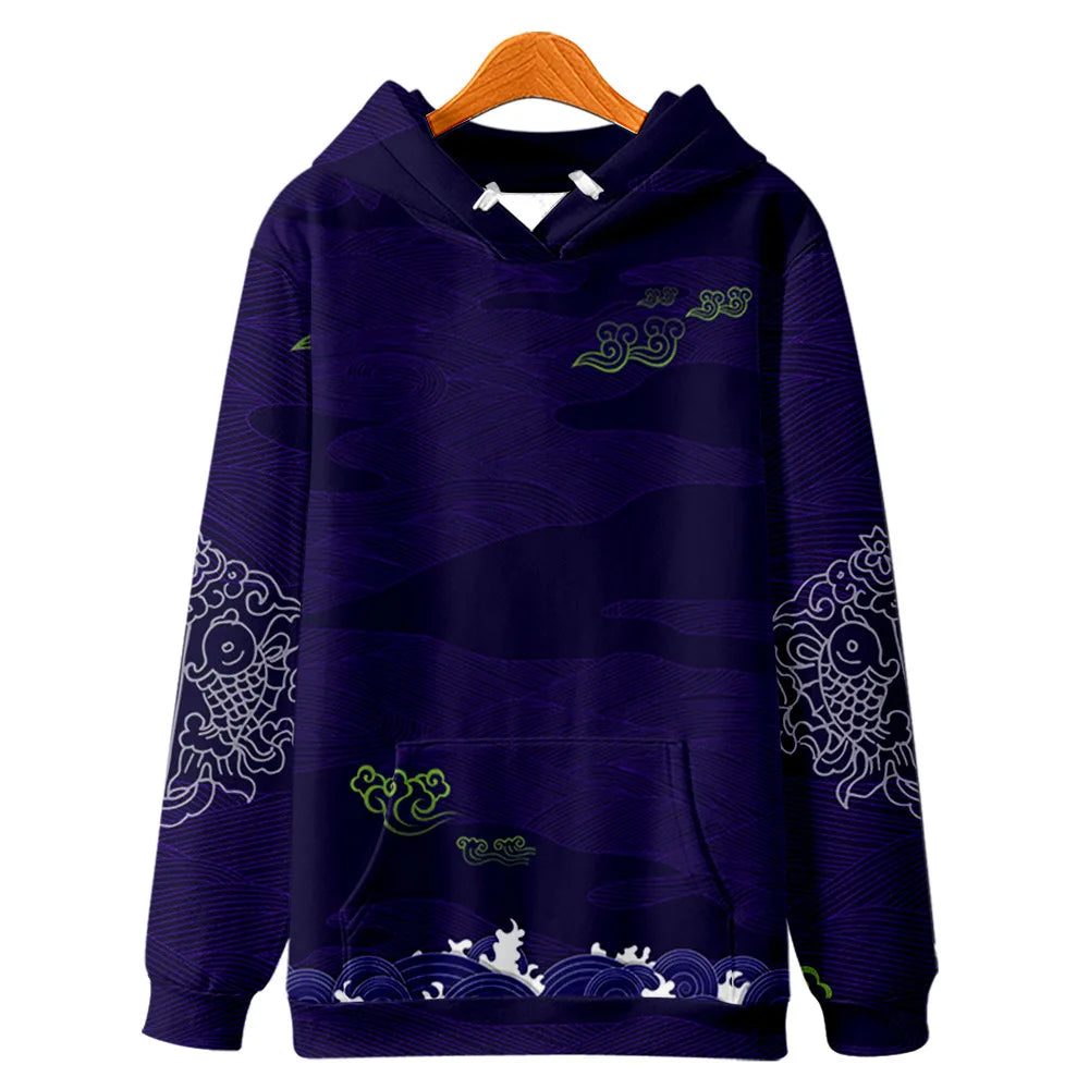 Harajuku Crane Print Hoodie Sweatshirt Autumn Japanese Casual Oversized Hooded Hoodie Hip Hop Pullover Women Men Clothing