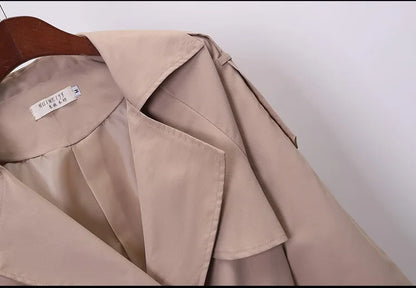 Khaki Double-breasted Women's Windbreaker Spring/Summer Korean Slim Turn down collar Ladies Outwear Plus Size Casual Trench Coat