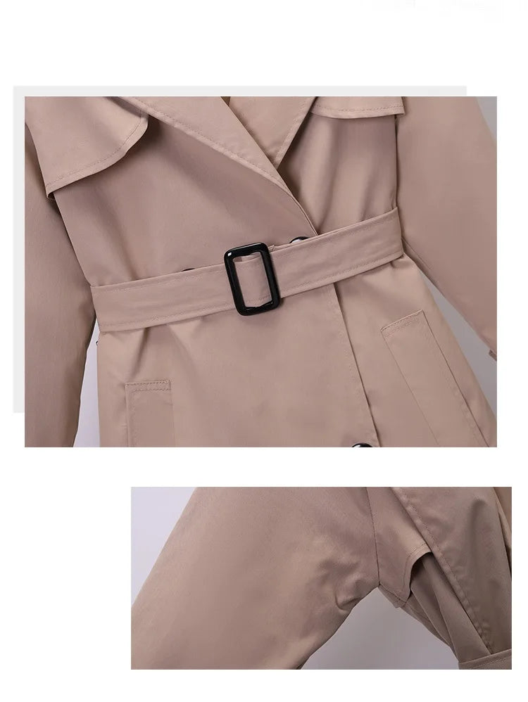 Khaki Double-breasted Women's Windbreaker Spring/Summer Korean Slim Turn down collar Ladies Outwear Plus Size Casual Trench Coat