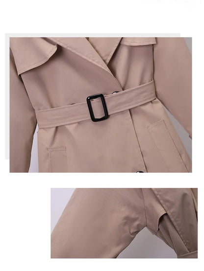Khaki Double-breasted Women's Windbreaker Spring/Summer Korean Slim Turn down collar Ladies Outwear Plus Size Casual Trench Coat