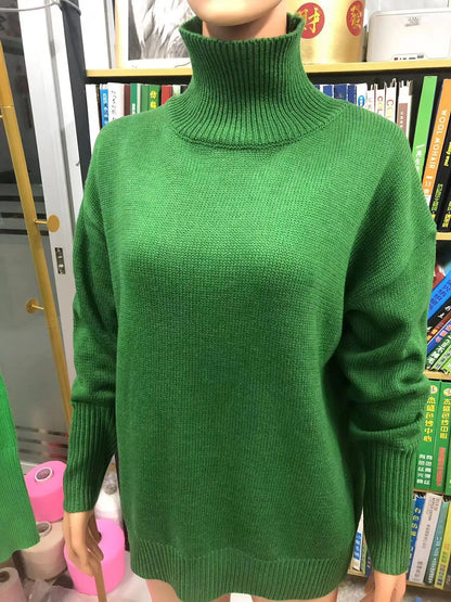Original Light Luxury O-neck Knit Sweater Autumn And Winter Women's Elegant Loose Mock Neck Solid Color Warm Outerwear Sweater