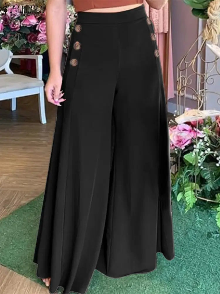 2025 Autumn Casual Suit Pants ZANZEA Elegant OL Women Wide Leg Pant Capris Solid Trouser Oversized High Waist Pantalon Palazzo
