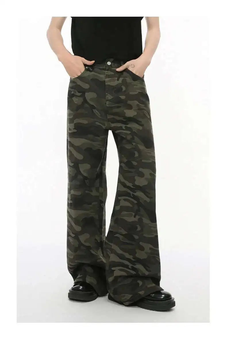 IEFB Vintage Camouflage Men's Jeans Fashion Washed Casual Wide Leg Denim Pants Autumn Winter Loose Male Trousers Old Blue 9C354