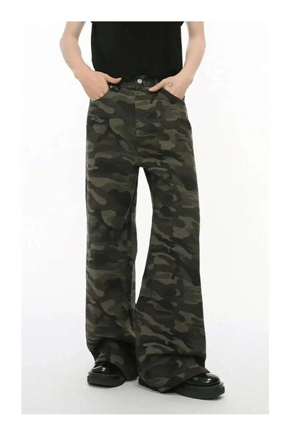 IEFB Vintage Camouflage Men's Jeans Fashion Washed Casual Wide Leg Denim Pants Autumn Winter Loose Male Trousers Old Blue 9C354