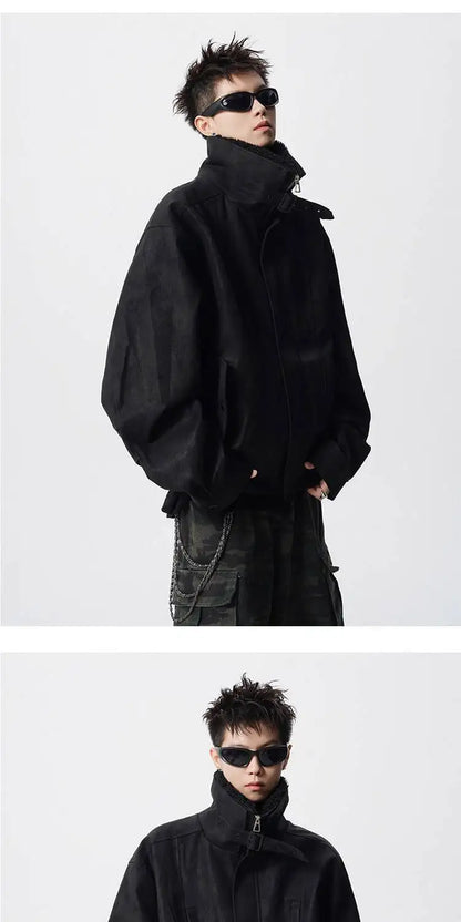 WTHT Fashion Men‘s Plush Spliced Thicken Design Loose Coats Trendy 2025 Autumn Solid Color Laple Casual Jackets Male 2A2218
