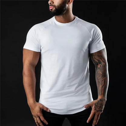 Men Cotton Gym t-Shirt Short Sleeve t-Shirts Male Round Neck Casual Tops Slim Fit t Shirt Breathable Soild Tee Shirt Man Clothes