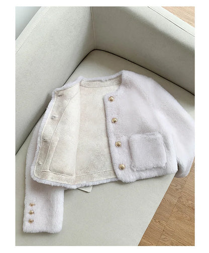 Woman Genuine Sheepskin Jackets Coat Female Winter Shearling Coats Real Lamb Fur O-neck Natural  Outewear  Overcoat G152