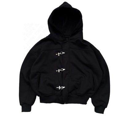Fashionable American retro y2k design sense high street personality button solid color hoodie long sleeve pullover hoodie jacket