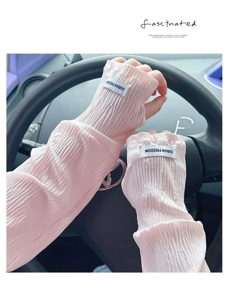 Ice silk sunscreen sleeves, solid color, simple Korean version, driving, cycling, sun shading, UV protection, summer