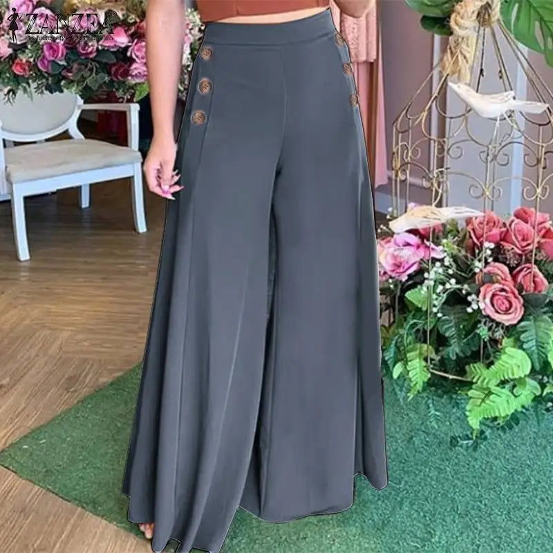 2025 Autumn Casual Suit Pants ZANZEA Elegant OL Women Wide Leg Pant Capris Solid Trouser Oversized High Waist Pantalon Palazzo
