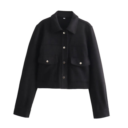Jackets For Womens Autumn Fashion Solid Front Pockets Button Long Sleeve Jacket Elegant Woman Casual Outerwear Coat