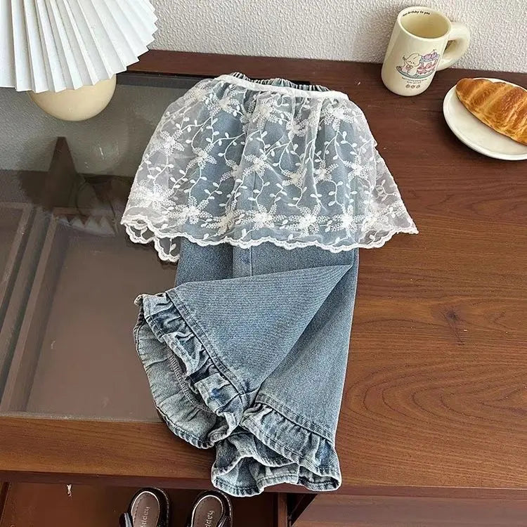 Girls' jeans, spring and autumn styles, children's casual loose wide leg pants, baby autumn clothes, versatile pants