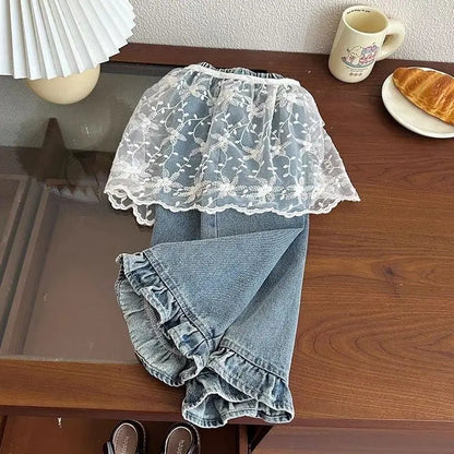 Girls' jeans, spring and autumn styles, children's casual loose wide leg pants, baby autumn clothes, versatile pants