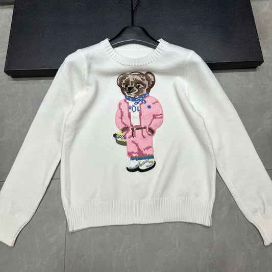New Arrival European Elegant Bear Design Ladies Knit Sweater Pullover Knitted Tops Knitwear Women Clothes Jumper