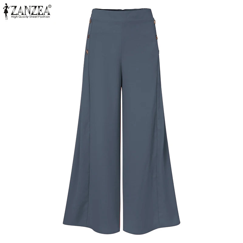 2025 Autumn Casual Suit Pants ZANZEA Elegant OL Women Wide Leg Pant Capris Solid Trouser Oversized High Waist Pantalon Palazzo