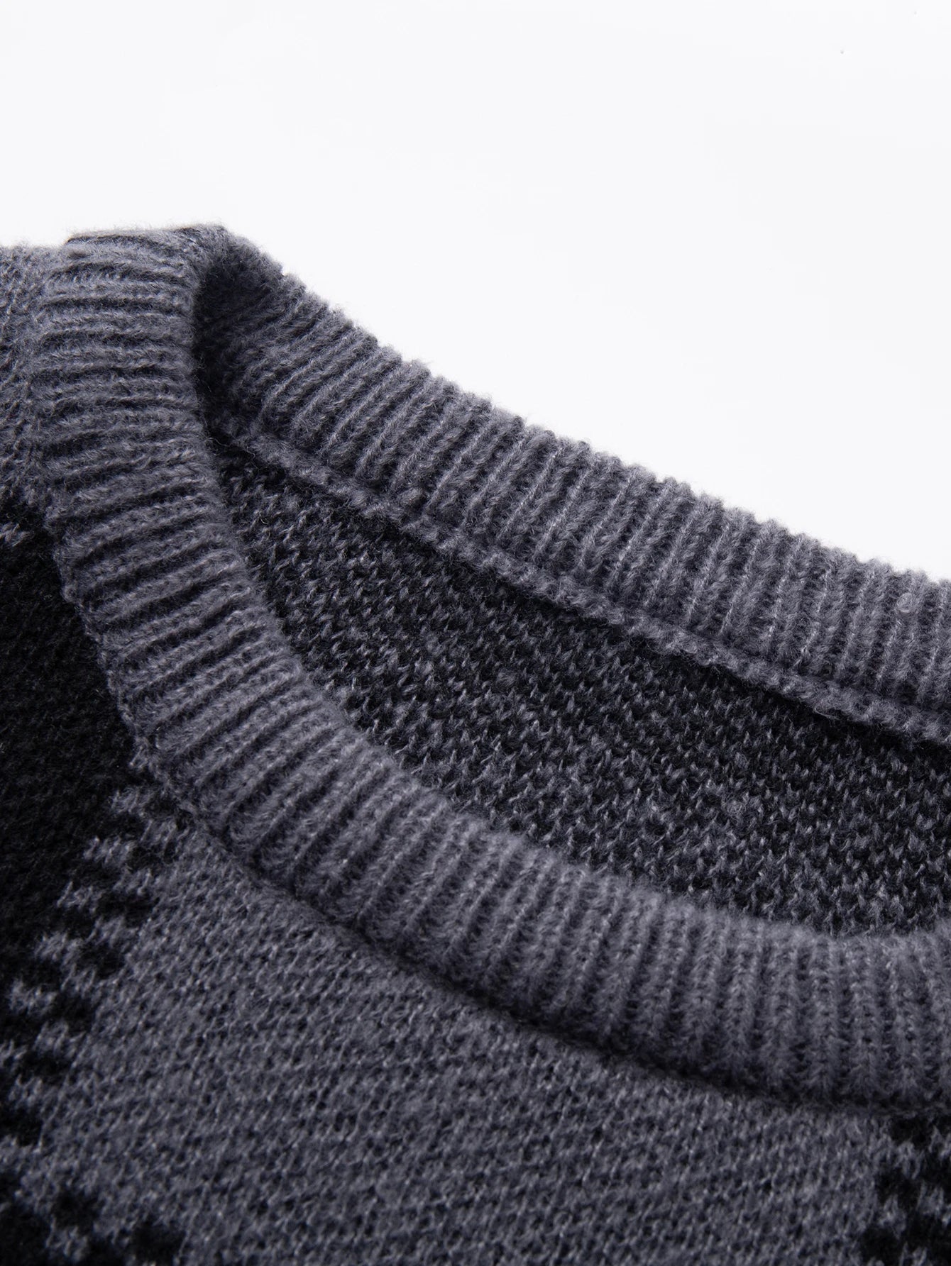 Retro Trendy Plaid Jacquard Pattern Pullover Sweater Casual Round Neck Color-Block Knit Men's Pullover